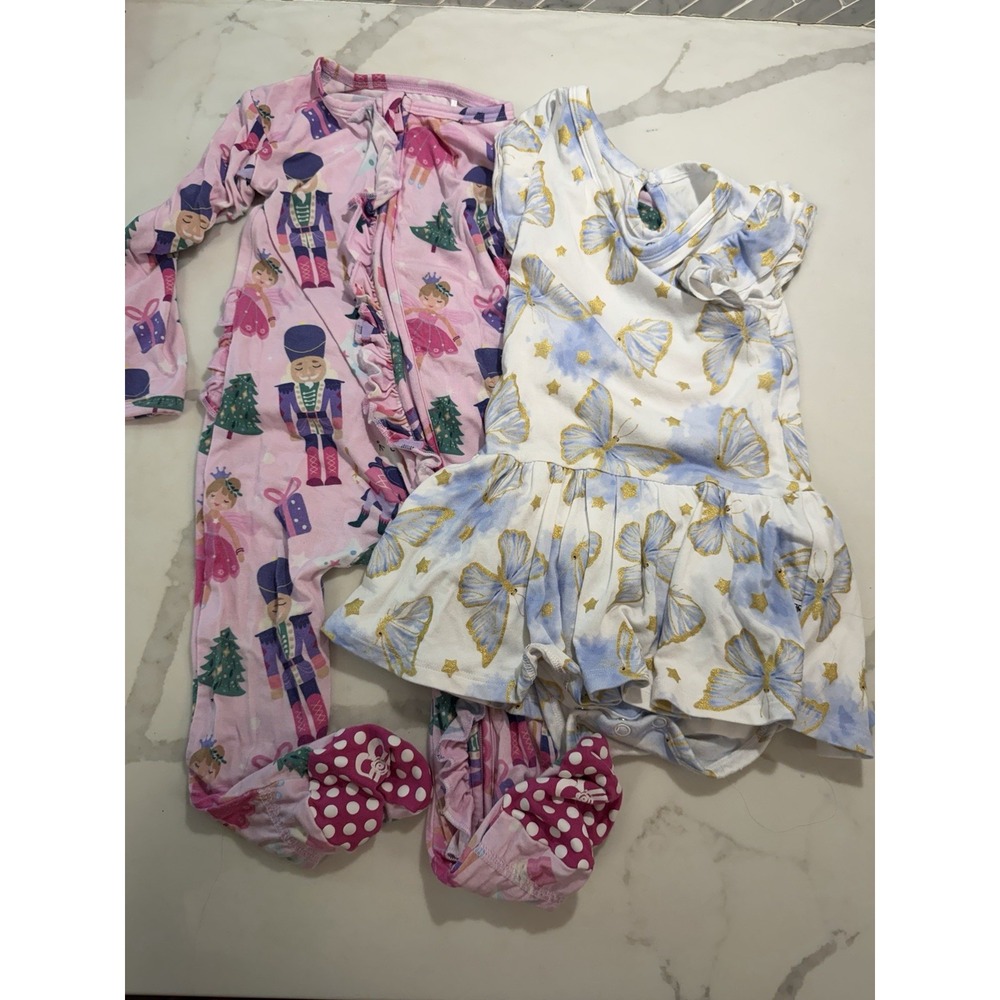 Bums Roses Lot of 2 Bamboo Ruffle Sleepers 12-18 Mo Nutcracker Butterfly Ballet